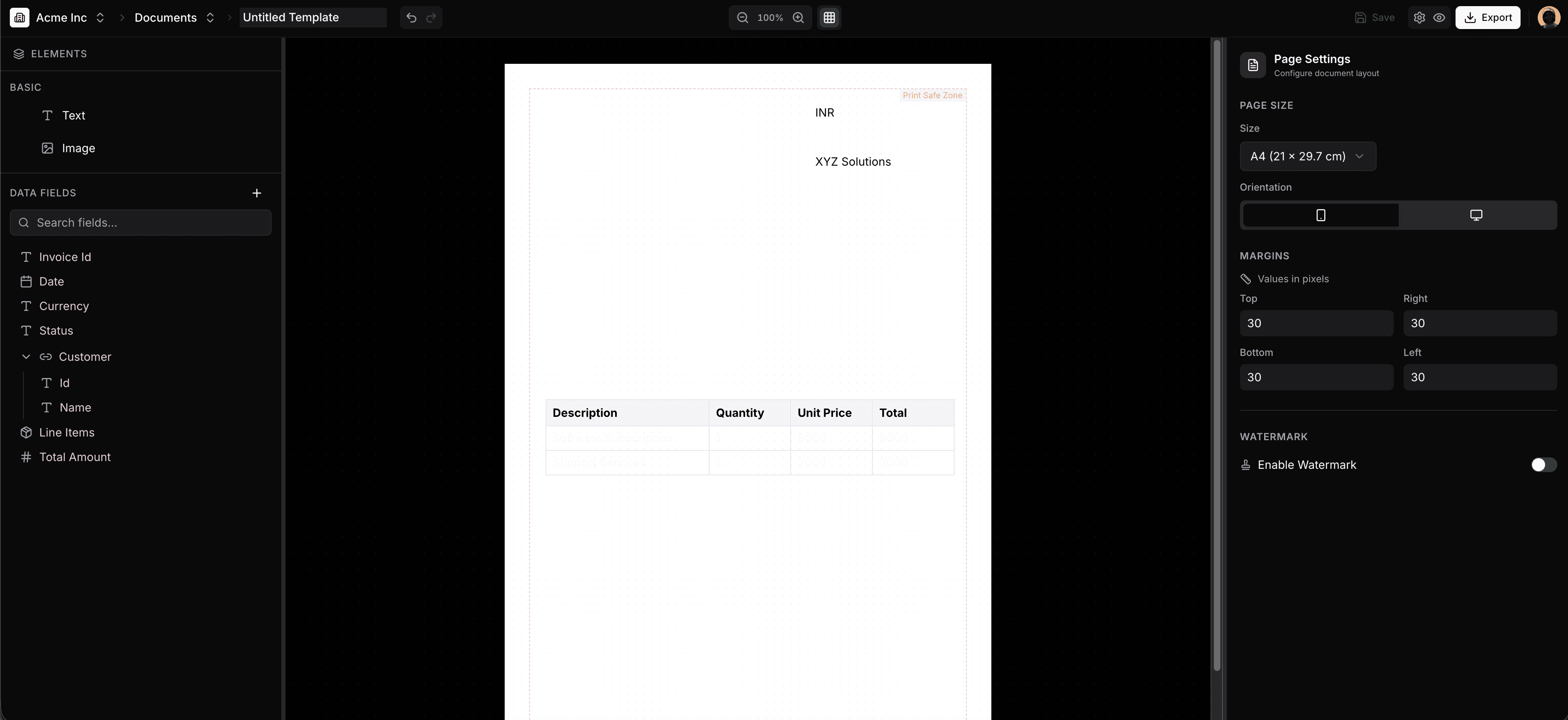 Document Stack - Template Editor Interface